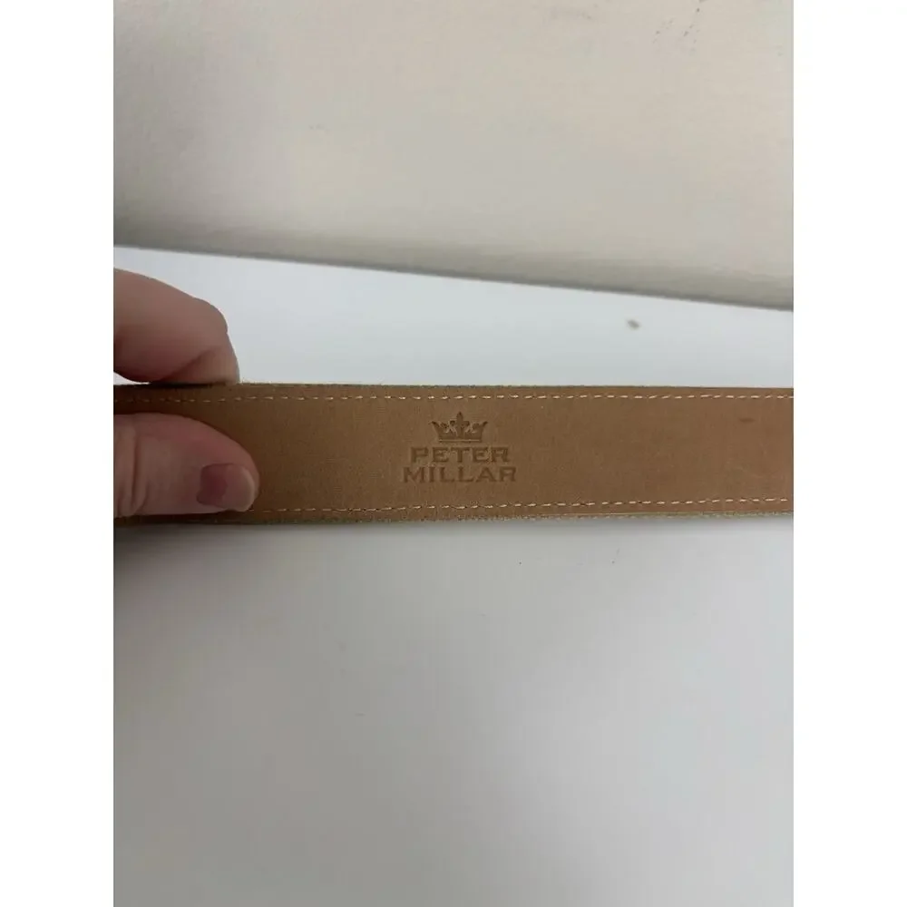 Peter Millar Women’s O-Ring Leather Golf Belt Size Large Brown Tan Spain MS16A69